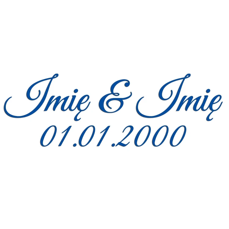 Naklejka ŚLUBNA Imiona i Data - Personalizowana - Na Tablicę / Lustro / Auto - niebieska