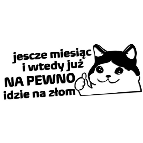 Naklejka JESZCZE MIESIĄC I WTEDY JUŻ NA PEWNO IDZIE NA ZŁOM - Kot Mem - Na Auto - Czarna