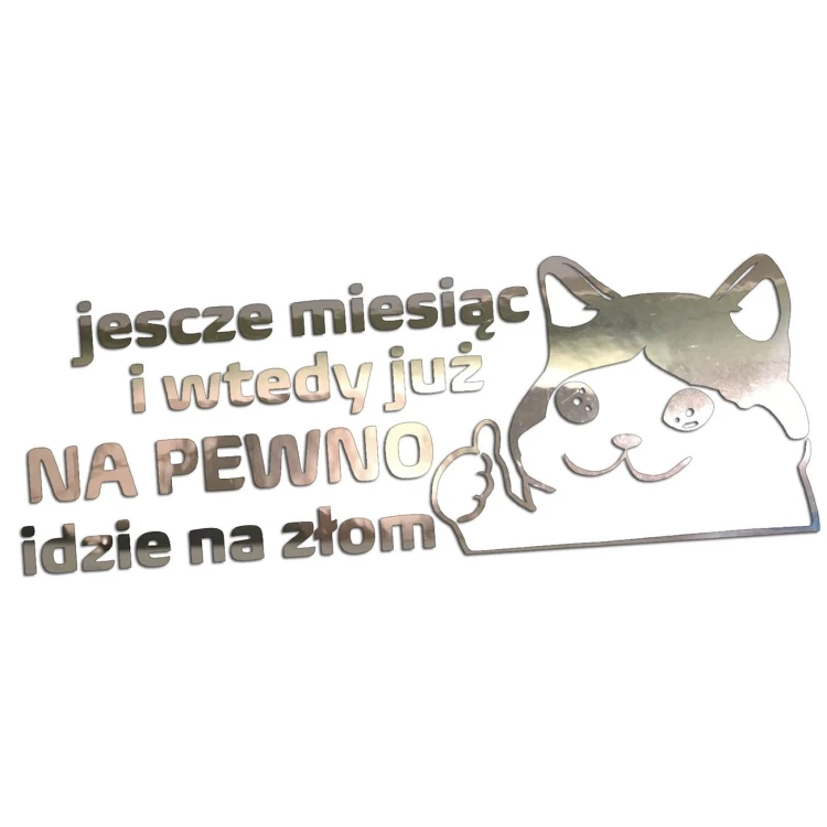Naklejka JESZCZE MIESIĄC I WTEDY JUŻ NA PEWNO IDZIE NA ZŁOM - Kot Mem - Na Auto - chrom