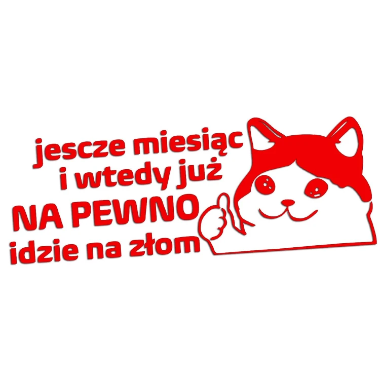 Naklejka JESZCZE MIESIĄC I WTEDY JUŻ NA PEWNO IDZIE NA ZŁOM - Kot Mem - Na Auto - czerwony neon