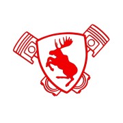 Naklejka ŁOŚ MECHANICZNY NA TARCZY Z TŁOKAMI szalony łoś ferrari - Volvo / Mechanik - czerwony neon