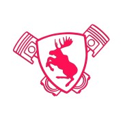 Naklejka ŁOŚ MECHANICZNY NA TARCZY Z TŁOKAMI szalony łoś ferrari - Volvo / Mechanik - różowy neon