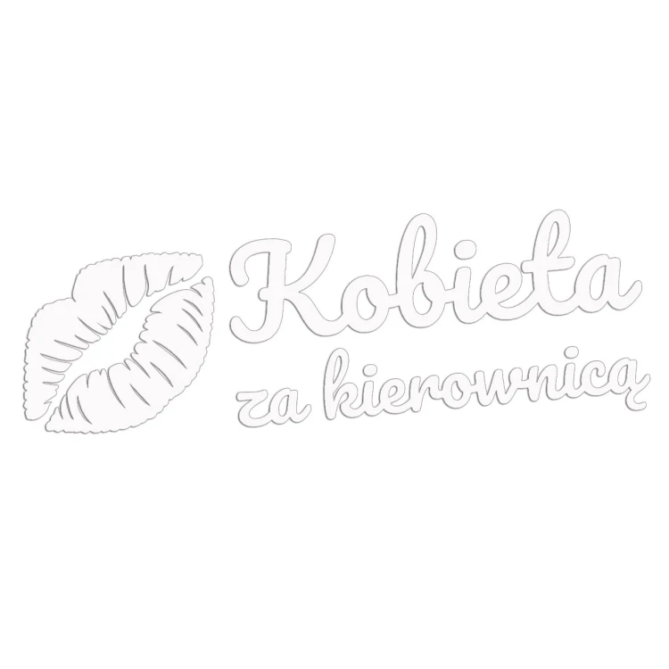 Naklejka KOBIETA ZA KIEROWNICĄ + Usta - Na Auto / Szybę - biała