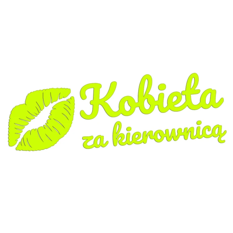 Naklejka KOBIETA ZA KIEROWNICĄ + Usta - Na Auto / Szybę - żółty neon