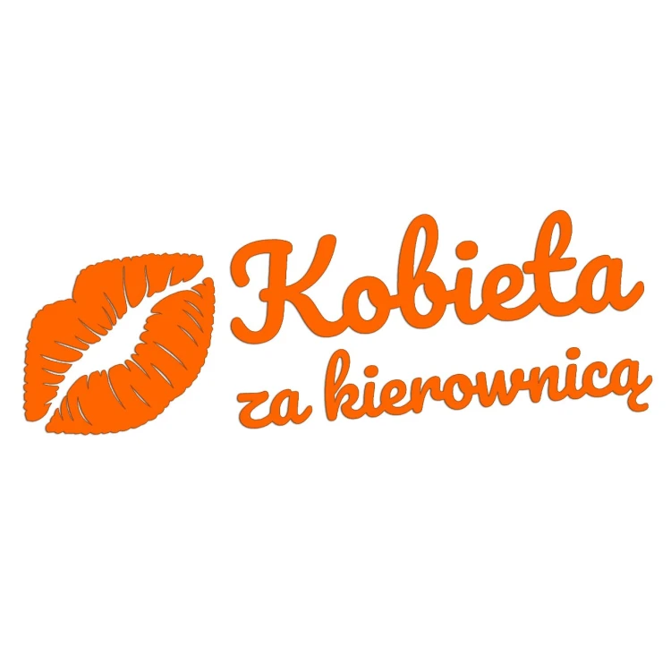 Naklejka KOBIETA ZA KIEROWNICĄ + Usta - Na Auto / Szybę - pomarańczowy neon