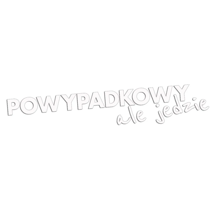 Naklejka POWYPADKOWY ALE JEDZIE - Śmieszny Napis - Na Auto / Szybę - biała