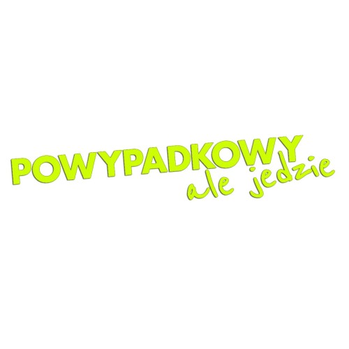 Naklejka POWYPADKOWY ALE JEDZIE - Śmieszny Napis - Na Auto / Szybę - żółty neon