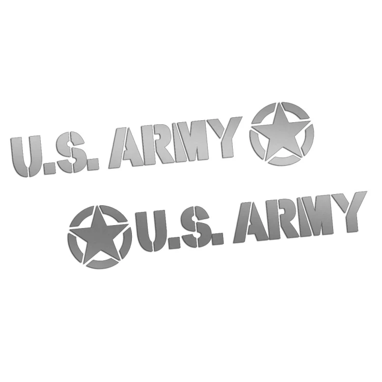 Naklejki U.S. ARMY + Gwiazda - Komplet Lewa/Prawa - Jeep / Off-Road - srebrne