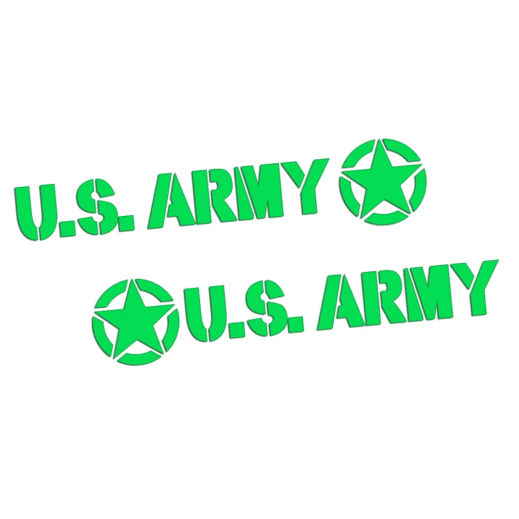 Naklejki U.S. ARMY + Gwiazda - Komplet Lewa/Prawa - Jeep / Off-Road - zielony neon