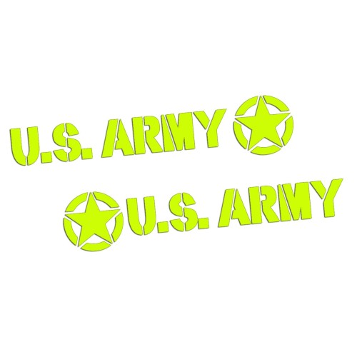 Naklejki U.S. ARMY + Gwiazda - Komplet Lewa/Prawa - Jeep / Off-Road - żółty neon