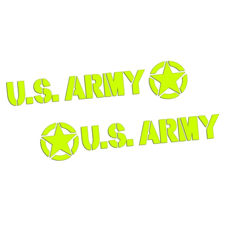 Naklejki U.S. ARMY + Gwiazda - Komplet Lewa/Prawa - Jeep / Off-Road - żółty neon