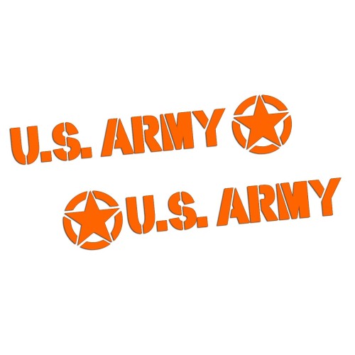 Naklejki U.S. ARMY + Gwiazda - Komplet Lewa/Prawa - Jeep / Off-Road - pomarańczowy neon