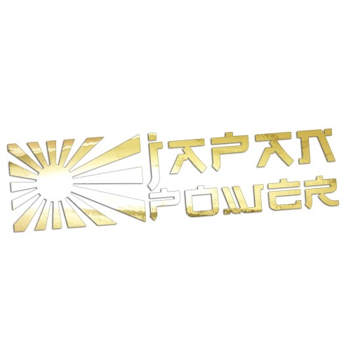 Naklejka JAPAN POWER + Słońce - JDM / Tuning - Na Auto / Szybę - złoty chrom