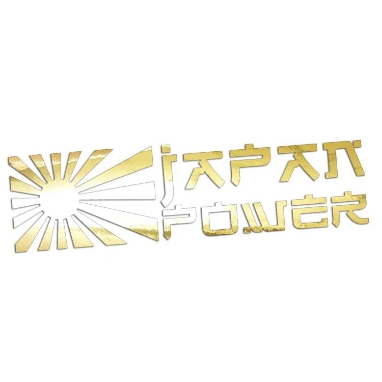 Naklejka JAPAN POWER + Słońce - JDM / Tuning - Na Auto / Szybę - złoty chrom