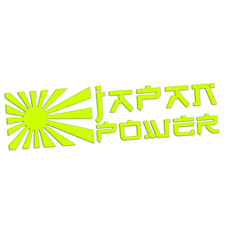 Naklejka JAPAN POWER + Słońce - JDM / Tuning - Na Auto / Szybę - żółty neon