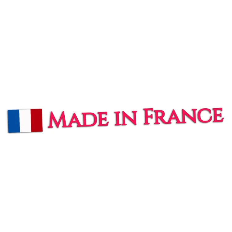Naklejka MADE IN FRANCE + Flaga Francji - Peugeot / Renault / Citroen - Na Auto różowa neon