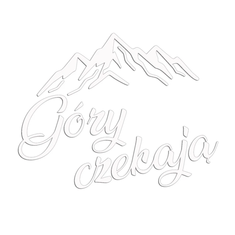 Naklejka GÓRY CZEKAJĄ - Pasmo Górskie / Kaligrafia - Camper / Auto - biała