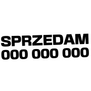 Naklejka SPRZEDAM + Numer Telefonu - Informacyjna / Na Szybę - Auto - Czarna