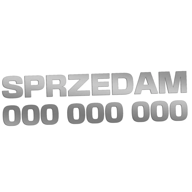 Naklejka SPRZEDAM + Numer Telefonu - Informacyjna / Na Szybę - Auto - srebrna
