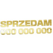 Naklejka SPRZEDAM + Numer Telefonu - Informacyjna / Na Szybę - Auto - złoty chrom