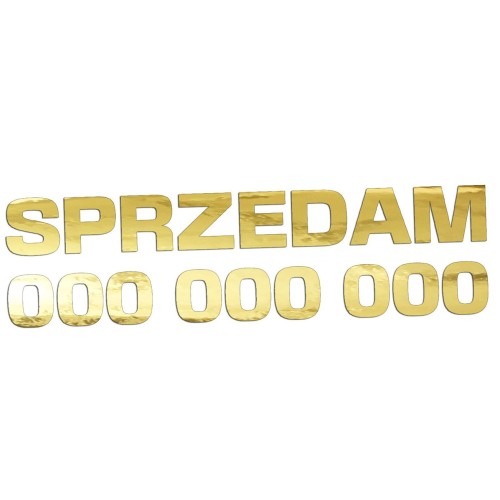 Naklejka SPRZEDAM + Numer Telefonu - Informacyjna / Na Szybę - Auto - złoty chrom