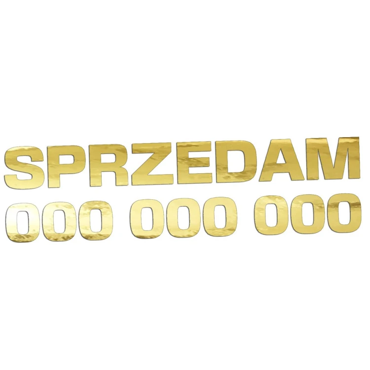 Naklejka SPRZEDAM + Numer Telefonu - Informacyjna / Na Szybę - Auto - złoty chrom