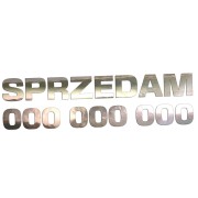 Naklejka SPRZEDAM + Numer Telefonu - Informacyjna / Na Szybę - Auto - chrom