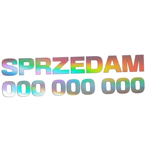 Naklejka SPRZEDAM + Numer Telefonu - Informacyjna / Na Szybę - Auto - holograficzna