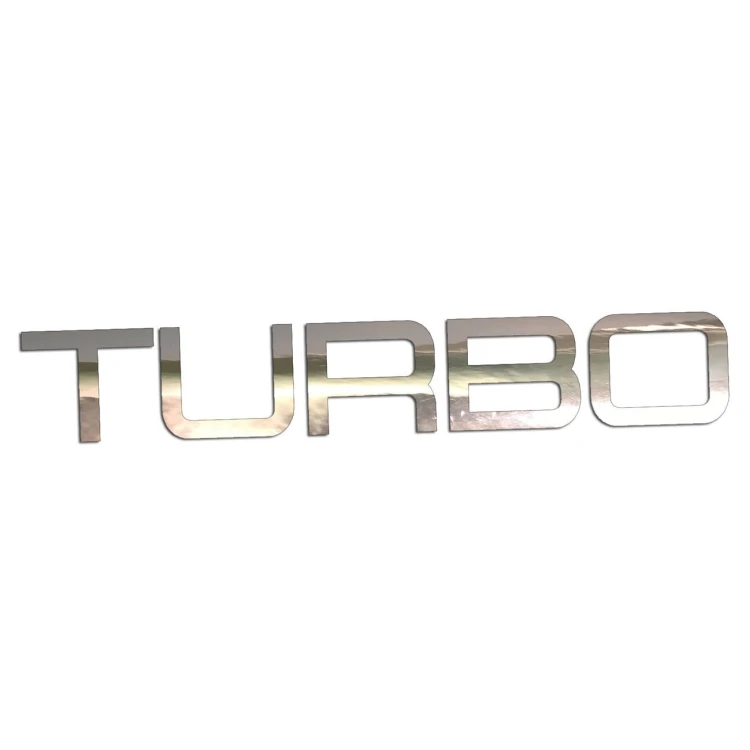 Naklejka TURBO Napis Sportowy - Auto Tuning / Doładowanie - Na Auto / Szybę - chrom