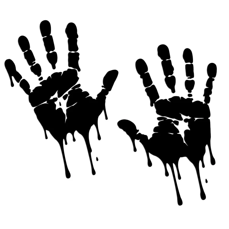 Naklejki ŚLADY DŁONI Odciski Zacieki - Zestaw Para (Lewa + Prawa) - Halloween / Auto - Czarne