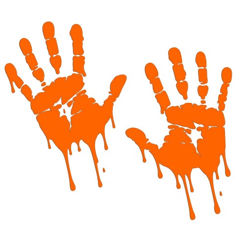 Naklejki ŚLADY DŁONI Odciski Zacieki - Zestaw Para (Lewa + Prawa) - Halloween / Auto - pomarańczowy neon