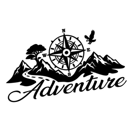 Naklejka ADVENTURE RÓŻA WIATRÓW GÓRY - Kompas / Droga - Camper / Off-Road - Czarna