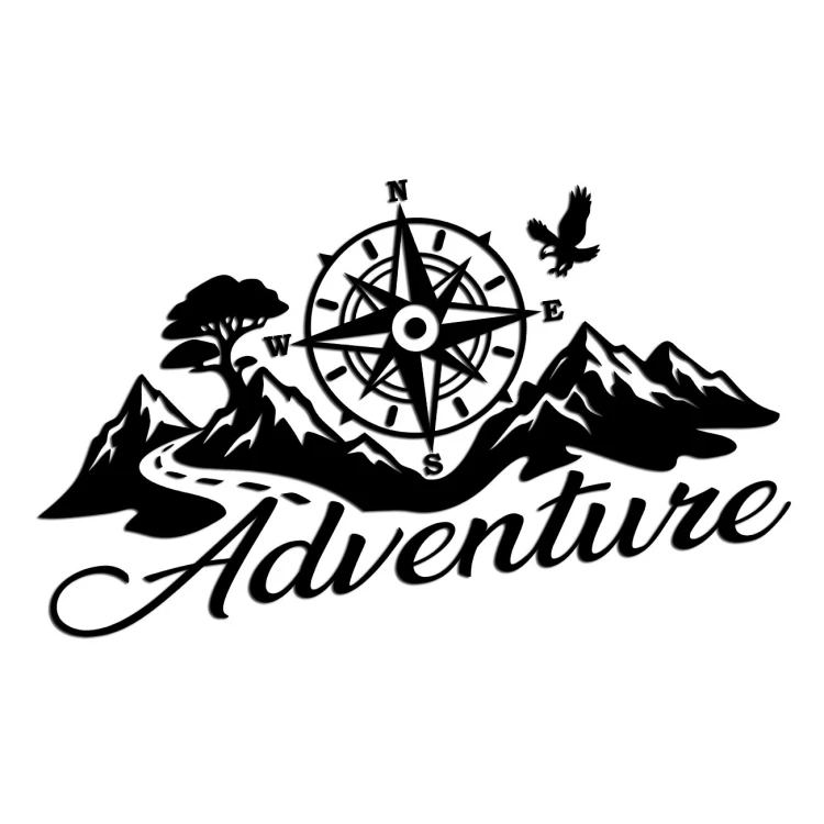Naklejka ADVENTURE RÓŻA WIATRÓW GÓRY - Kompas / Droga - Camper / Off-Road - Czarna