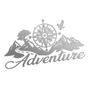 Naklejka ADVENTURE RÓŻA WIATRÓW GÓRY - Kompas / Droga - Camper / Off-Road - srebrna