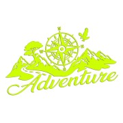 Naklejka ADVENTURE RÓŻA WIATRÓW GÓRY - Kompas / Droga - Camper / Off-Road - żółta neon