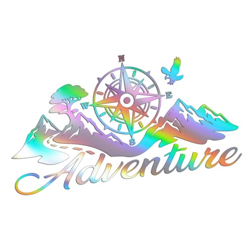 Naklejka ADVENTURE RÓŻA WIATRÓW GÓRY - Kompas / Droga - Camper / Off-Road - holograficzna