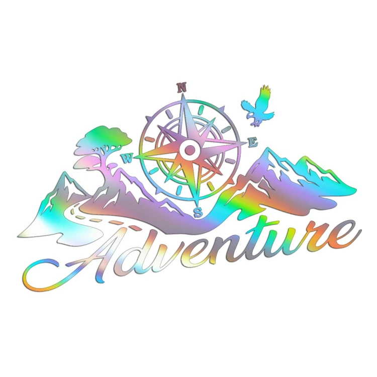 Naklejka ADVENTURE RÓŻA WIATRÓW GÓRY - Kompas / Droga - Camper / Off-Road - holograficzna