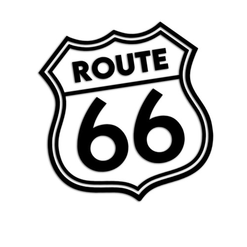 Naklejka Route 66 znak amerykański - kultowa wlepka na auto motocykl i camper - czarna samoprzylepna tarcza z napisem Route 66 na szybę karoserię i kask - styl USA bez tła