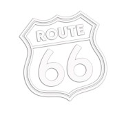 Naklejka Route 66 znak amerykański - kultowa wlepka na auto motocykl i camper - biała samoprzylepna tarcza z napisem Route 66 na szybę karoserię i kask - styl USA bez tła