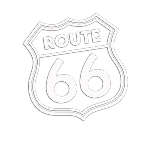 Naklejka Route 66 znak amerykański - kultowa wlepka na auto motocykl i camper - biała samoprzylepna tarcza z napisem Route 66 na szybę karoserię i kask - styl USA bez tła