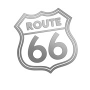 Naklejka Route 66 znak amerykański - kultowa wlepka na auto motocykl i camper - srebrna samoprzylepna tarcza z napisem Route 66 na szybę karoserię i kask - styl USA bez tła
