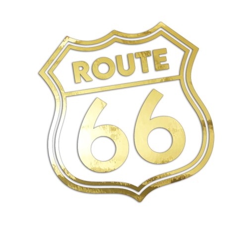 Naklejka ROUTE 66 Znak USA - Na Auto / Motocykl - złoty chrom
