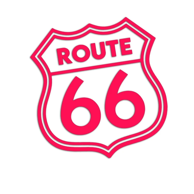 Naklejka ROUTE 66 Znak USA - Na Auto / Motocykl - różowy neon