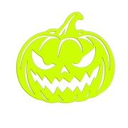 Żółta neonowa naklejka na auto przedstawiająca straszną dynię Halloween Jack-o'-lantern
