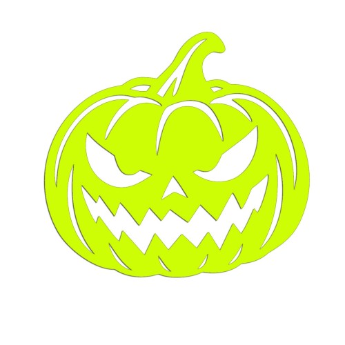 Żółta neonowa naklejka na auto przedstawiająca straszną dynię Halloween Jack-o'-lantern