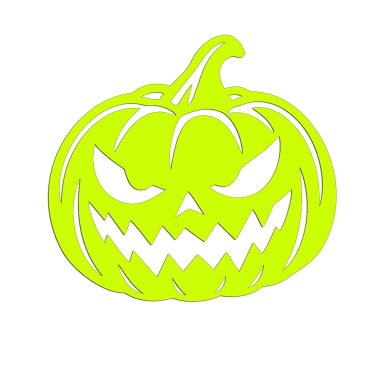 Żółta neonowa naklejka na auto przedstawiająca straszną dynię Halloween Jack-o'-lantern