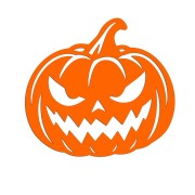 Pomarańczowa neonowa naklejka na auto przedstawiająca straszną dynię Halloween Jack-o'-lantern
