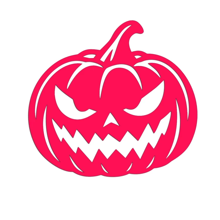 Różowa neonowa naklejka na auto przedstawiająca straszną dynię Halloween Jack-o'-lantern