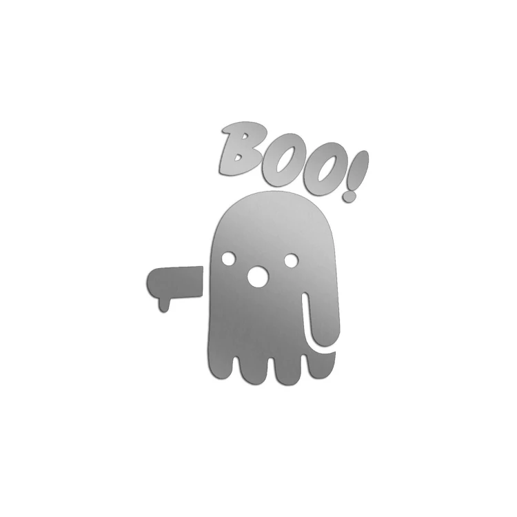 Srebrna naklejka na auto słodki duszek z napisem BOO Halloween