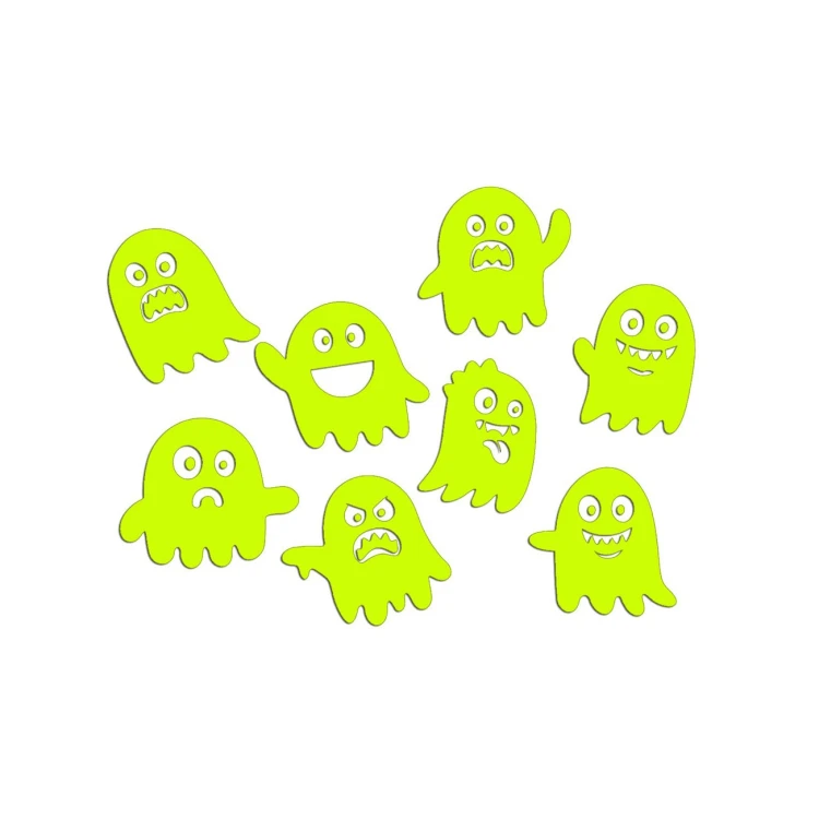 Żółte neonowe naklejki na auto duszki zestaw 8 sztuk ozdoba na Halloween.
